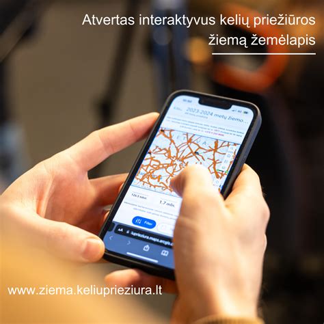 Interaktyvaus kelių priežiūros žiemą žemėlapio ekrano nuotrauka