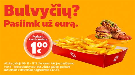Circle K degalų akcijos plakatas, vaizduojantis motociklą ir automobilį prie degalinės