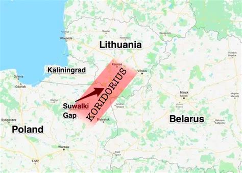 žemėlapis, rodantis strateginius karinio mobilumo koridorius Europoje, ypač Suvalkų koridorių