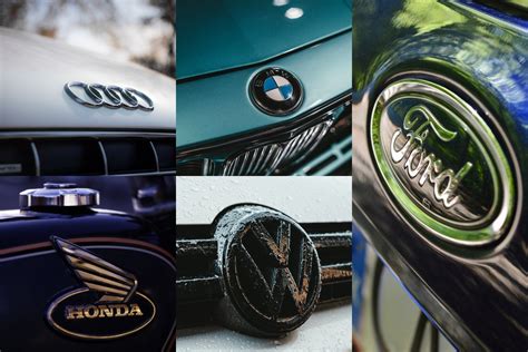 Nuotrauka su įvairių automobilių markių logotipais