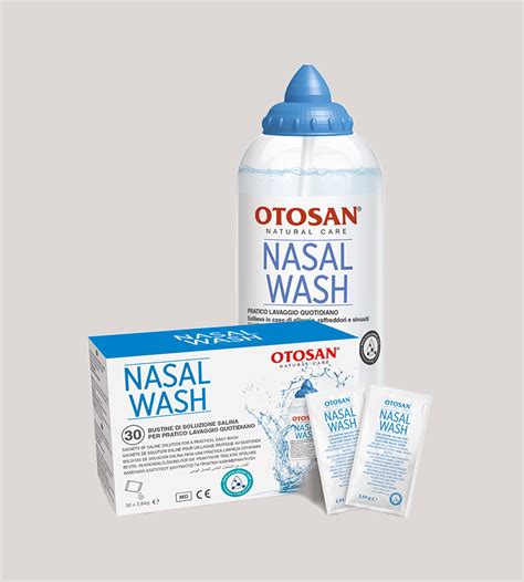 ilustracija, rodanti OTOSAN® Nasal Wash buteliuko naudojimą