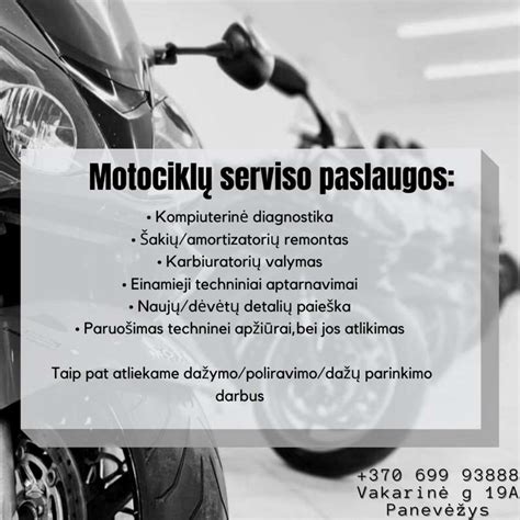 Motociklų serviso darbų pavyzdys