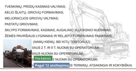 Schema, iliustruojanti įvairius ekskavatoriaus naudojimo būdus statybvietėje: kasimas, lyginimas, krovimas, formavimas.