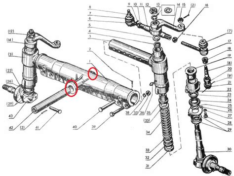 Opel Frontera priekinio tilto schema su pagrindinėmis dalimis
