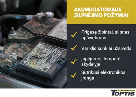 Teminė nuotrauka: užsidegusi akumuliatoriaus lemputė prietaisų skydelyje