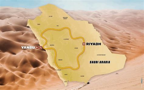 Dakaro ralio maršruto žemėlapis, pabrėžiantis „Empty Quarter“