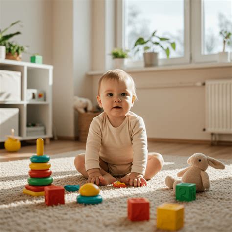 kūdikis žaidžiantis su spalvotais žaislais