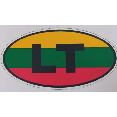 LT valstybinis lipdukas su Lietuvos vėliava, skirtas automobiliui keliaujant į užsienį