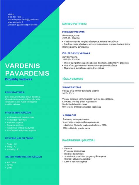 Infografika: Tinkamos CV struktūros pavyzdys
