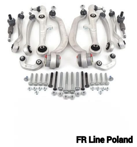 Schema, iliustruojanti Audi A6 Avant priekinės pakabos elementus, su pažymėtais sailennblokais.