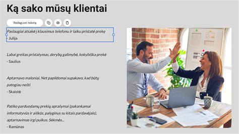 Ekrano nuotrauka: klientų atsiliepimų skiltis su galimybe atsakyti