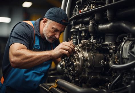 Teminė nuotrauka: mechanikas, dirbantis su sunkvežimio varikliu