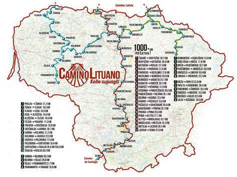 Žemėlapis: „Camino Lituano“ maršrutas per Lietuvą