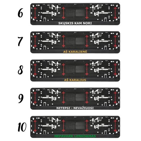 Įvairių tipų automobilio numerio ženklų pavyzdžiai (standartiniai, individualūs, reti)