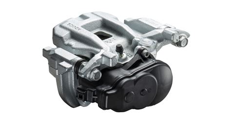 Graphic of a car's rear brake caliper with an integrated electric parking brake motor