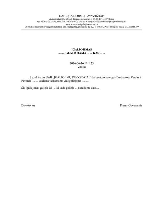 schematiškas įgaliojimo formos pavyzdys