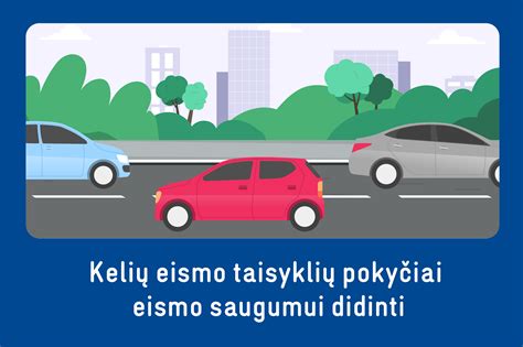 infografika, vaizduojanti pagrindinius KET pakeitimus: šoninio lenkimo atstumą, naujus kelio ženklus ir greičio režimus