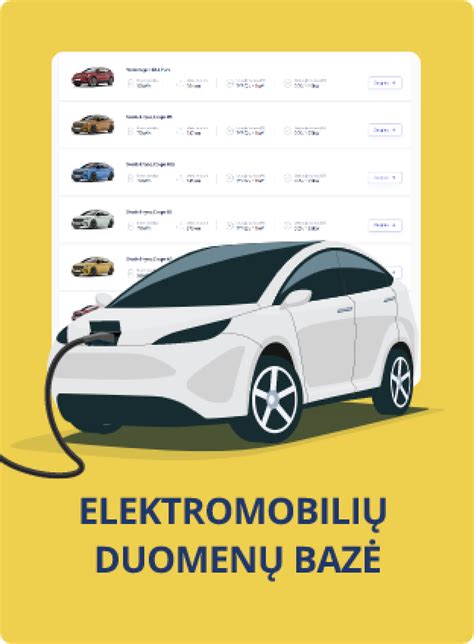 lentelė su elektromobilių techninių duomenų palyginimu
