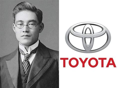 Toyota logotipas ir įkūrėjo Kiichiro Toyoda portretas