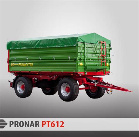 Pronar PT612 priekabos konstrukcinė schema su trimis išvertimo kryptimis
