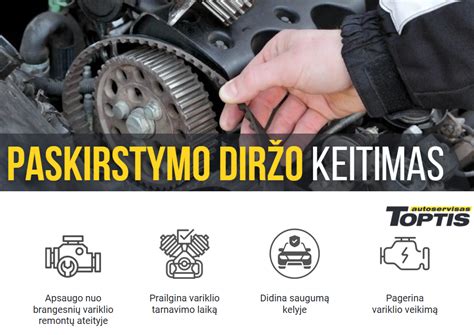 Schema, iliustruojanti paskirstymo diržo vietą variklyje ir jo ryšį su alkūniniu bei paskirstymo velenėliais.