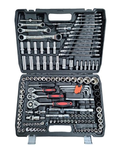 Profesionalus 166 detalių mechaniko įrankių rinkinys dėkle