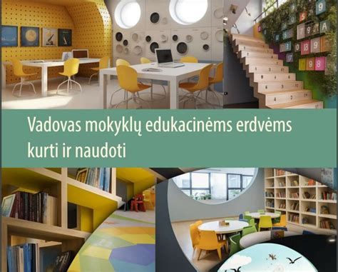 Nuotraukų galerija, vaizduojanti skirtingas mokymo įstaigas ir edukacines erdves.
