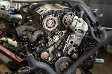 Scheminis variklio paskirstymo sistemos vaizdas su diržu