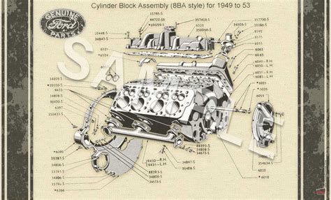 Infografika: detalus 1951 Ford Victoria variklio (flathead V-8) pjūvio vaizdas