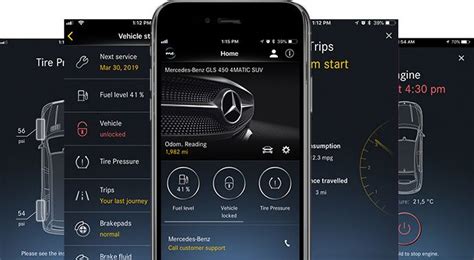 Mercedes me app interface showing car status and control options
