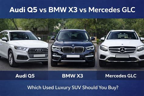 Infografika, lyginanti Mercedes-Benz GLC, Audi Q5 ir BMW X3 bagažinės tūrius