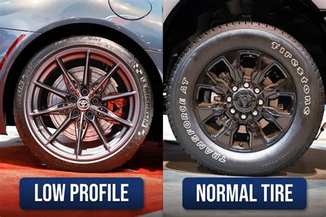 Photo comparing a high-profile tire side-by-side with a low-profile tire
