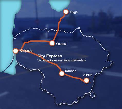 Žemėlapis su didžiausiais oro ir kelio maršrutais į Skandinaviją