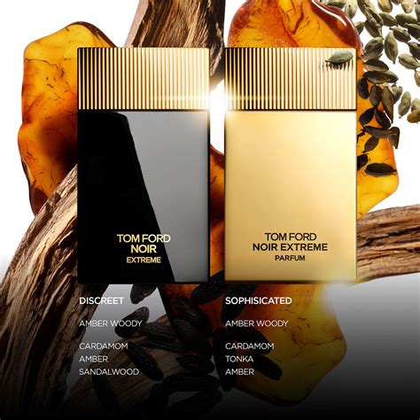 Infografika, iliustruojanti pagrindinius Tom Ford Noir Extreme kvepalų ingredientus ir jų akordus