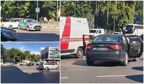 automobilių „Audi“ ir „Tesla“ susidūrimas Savanorių prospekte Vilniuje