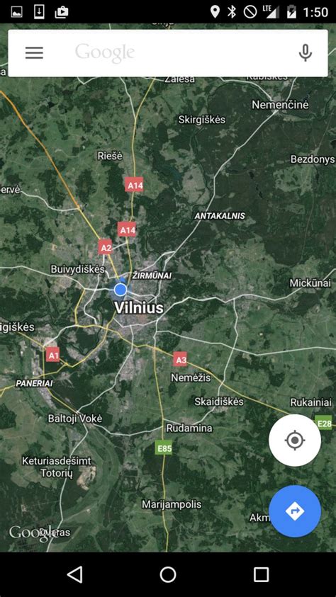 Google Maps navigacijos ekrano pavyzdys