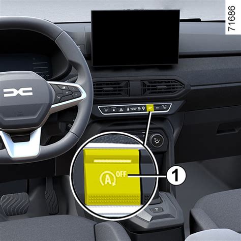 Saugumo sistemų ikonos ir jų išdėstymas Dacia Duster prietaisų skydelyje