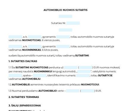schema, palyginanti automobilių nuomos kainas ir sąlygas tarp skirtingų kompanijų