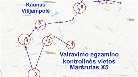 Infografika: Egzamino maršrutas su žymimais manevrais