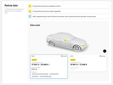vizualizacija su įvairiais automobilio istorijos aspektais: avarijos, rida, aptarnavimai