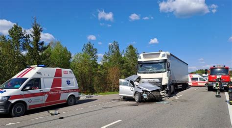Avarijos vieta Kėdainių rajone, kur susidūrė lengvasis ir krovininis automobiliai