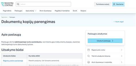 Schematiškas pavyzdys, kaip užsakyti dokumentus internetu