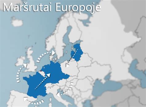žemėlapis su tarptautiniais krovinių maršrutais Europoje