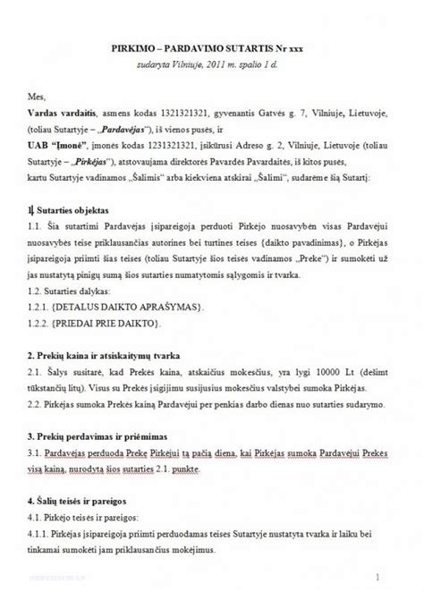 Pirkimo-pardavimo sutarties pavyzdys su svarbiausiomis pildymo detalėmis