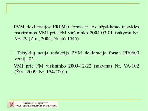 Lietuvos PVM deklaracijos formos fragmentas