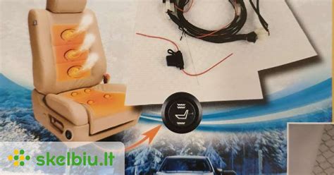 Schema, kaip atrodo automobilio sėdynės šildymo komplektas su kilimėliais ir valdymo mygtuku