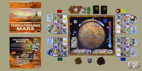 Terraforming Mars žaidimo lenta ir komponentai