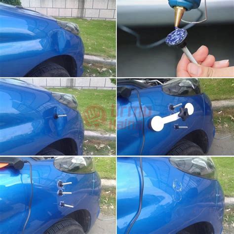 Informacinė schema apie automobilio kėbulo įlenkimų tipus ir jų šalinimo būdus