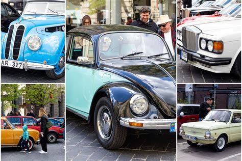 Kolazo tipo nuotrauka su įvairių laikotarpių Mercedes-Benz modeliais