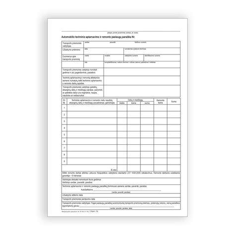 Lentelė su pavarų dėžių remonto paslaugų ir kainų sąrašu.